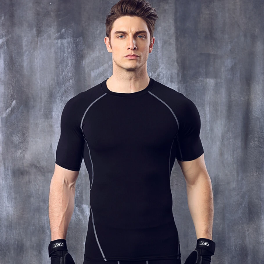 New arrival men compression short sleeve shirt quick dry tights mens solid tshirt tops clothing 