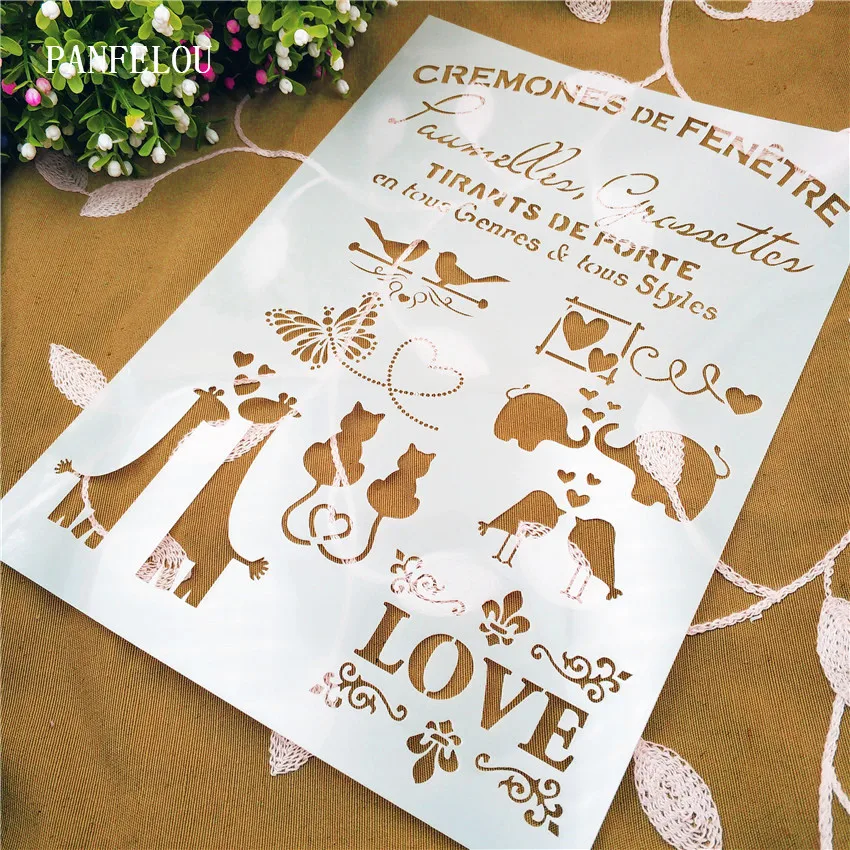 

Love animals scrapbook stencils spray plastic mold shield DIY cake hollow Embellishment printing lace ruler valentine