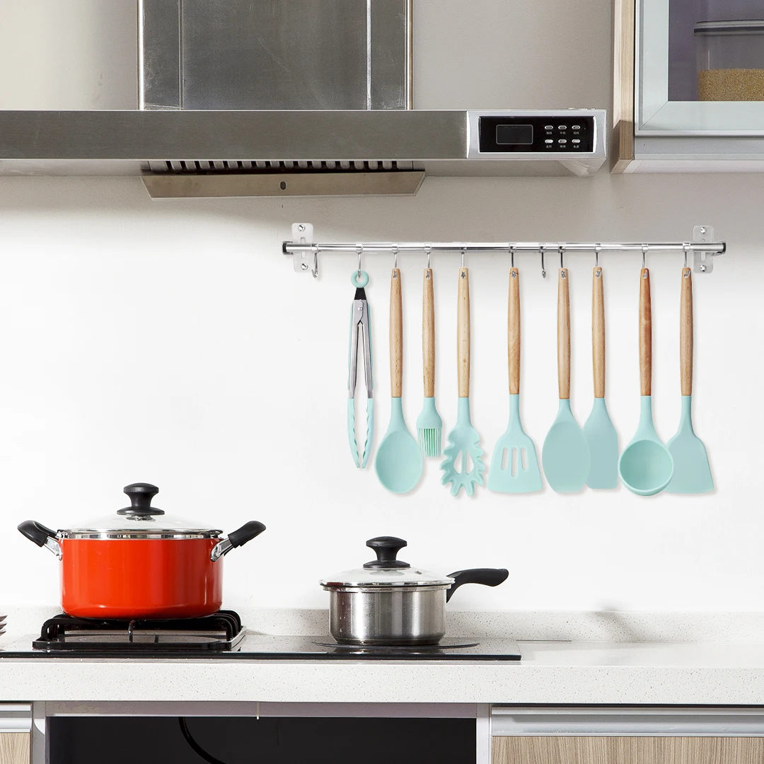 11pcs Silicone Kitchen Utensils Set Nonstick Cooking Baking Tools with Bamboo Wood Handles Cookware Kitchenware for Pots Pans