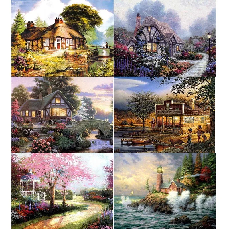 

Full Square 5D DIY Diamond Painting multicolor house Crystal Embroidery Cross Stitch Needlework Mosaic Painting Decor Gift 0425