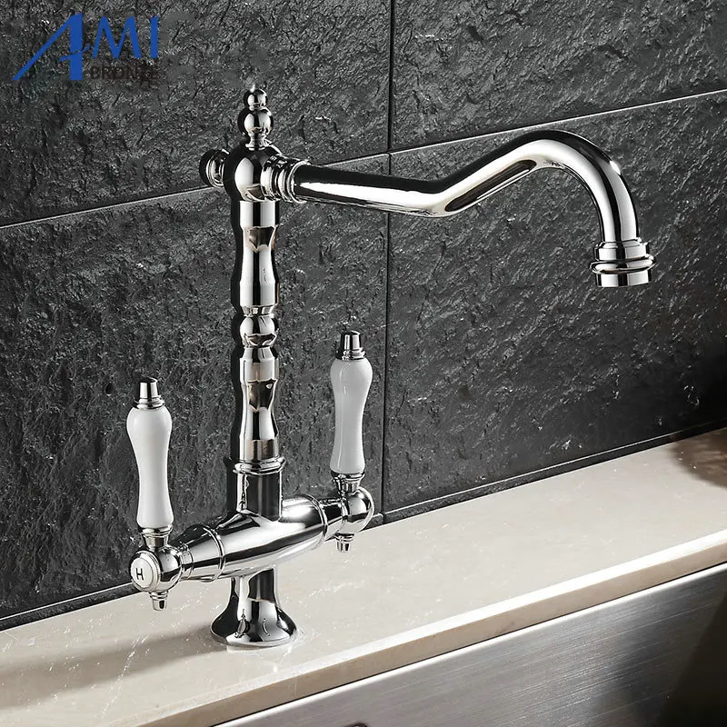 Chromed Polished Kitchen Faucets 360 Swivel Brass Kitchen Sink Basin Swivel Mixer Tap Faucet 9088