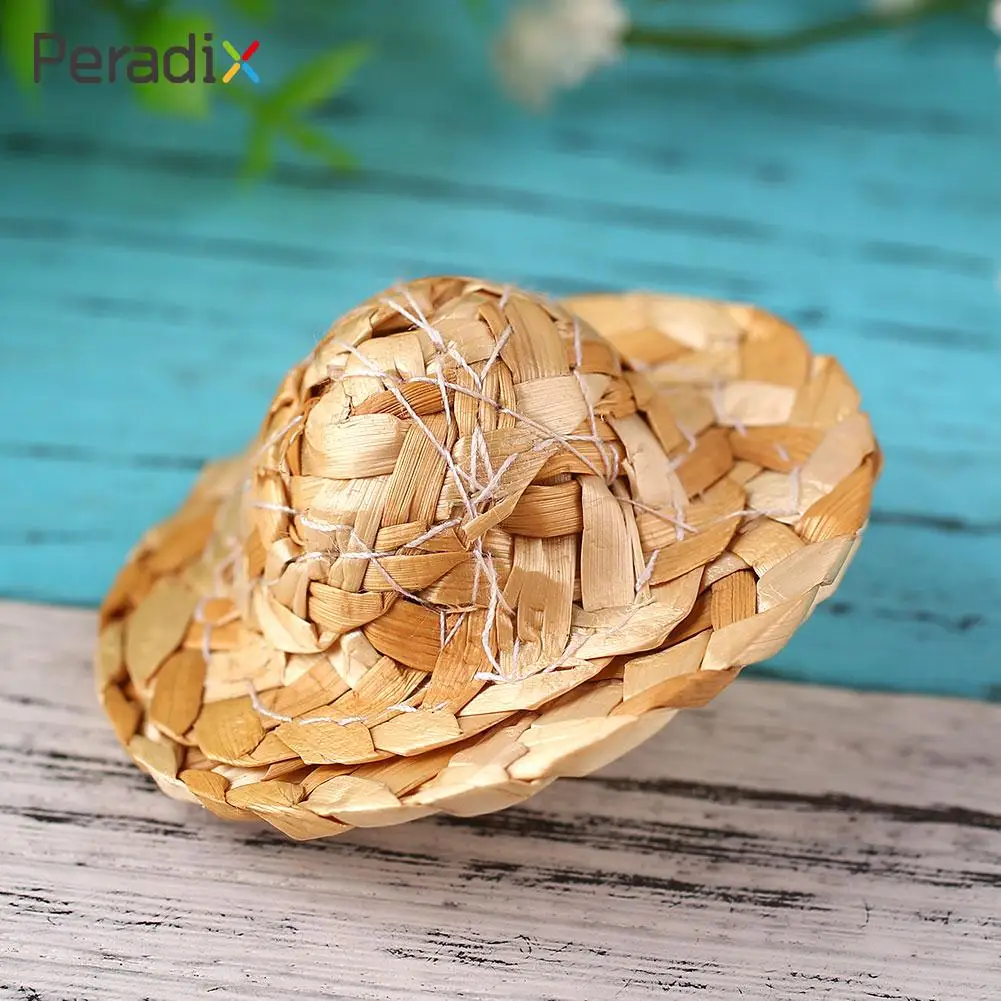 

1Pcs Hand Knitting Straw Hat Mini Doll Hat Ornament Small Strawhat DIY Doll Accessories 4-10cm