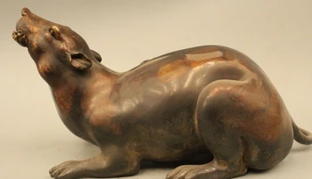 

Chinese Fengshui Bronze Zodiac Year Mouse Coin Wealth Peach Money Cai Statue