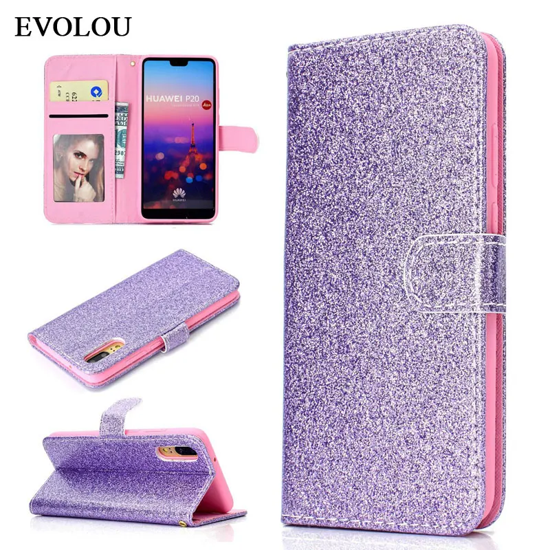 Блестящий чехол книжка с бумажником для Huawei P20 P10 P9 Lite Honor 7A кожаный P Smart Y9 Y5 2018
