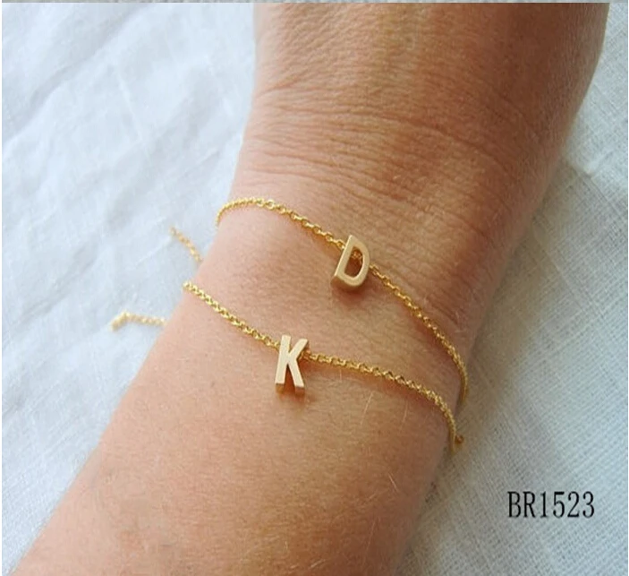 Custom Upper Case Alphabet Charm Bracelets,Gold color Initial Capital