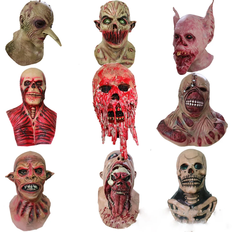 

Blood Color Skull Skeleton Cosplay Mask Latex Full Head Zombie Scary Horrible Helmet Party Halloween Fancy Dress Props.