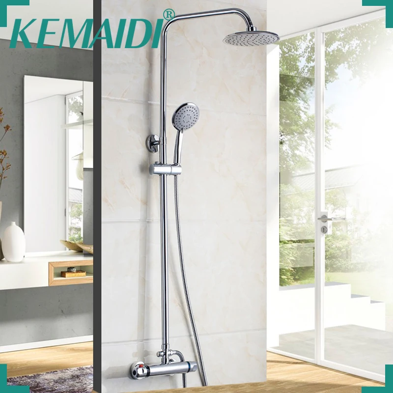 

KEMAID Bathroom Faucet Thermostatic Faucets Chrome Polished Shower Set Hot&Cold Mixers Taps Wall Mounted Rainfall Shower Faucets