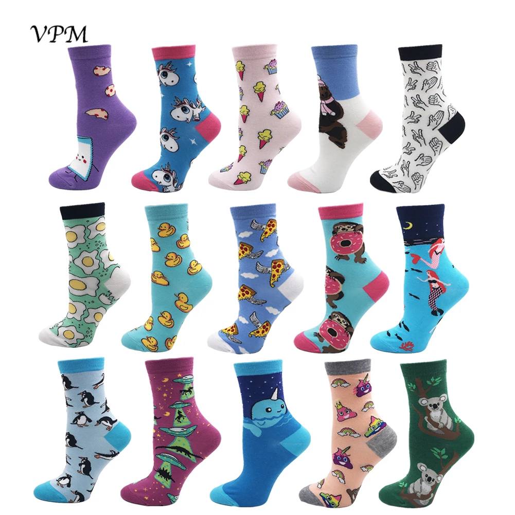 

VPM New 85% Cotton Women's Crew Socks Funny Harajuku Cute Novelty Cartoon sloth Poop Penguin Unicorn Egg Christmas Sock Gift