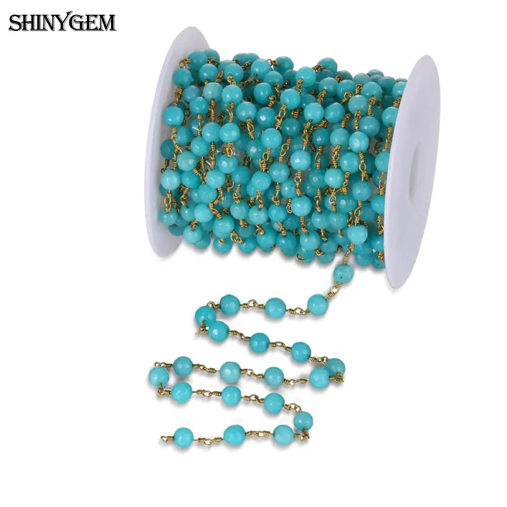 ShinyGem 6 мм круглый шарик цепочка для изготовления ювелирных изделий натуральный кристалл/агат/нефрит Позолоченные Стразы четки цепочка из бисера 5 м/лот