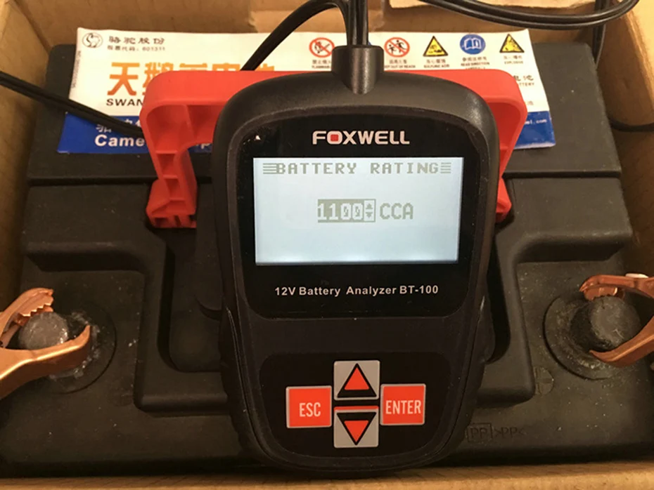 FOXWELL BT100 Pro 12 в цифровой автомобильный тестер батареи для свинцово-кислотных затопленных AGM гель 6 в 12 Вольт Автомобильный анализатор батареи 1100CCA