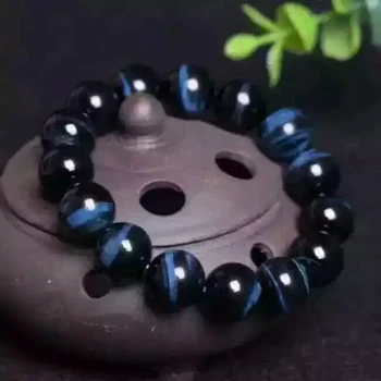 

12mm Natural Hawk Eye Blue Tiger's Eye Gemstone Round Beads Bracelets Charming Man Women Crystal Stretch For AAAAA