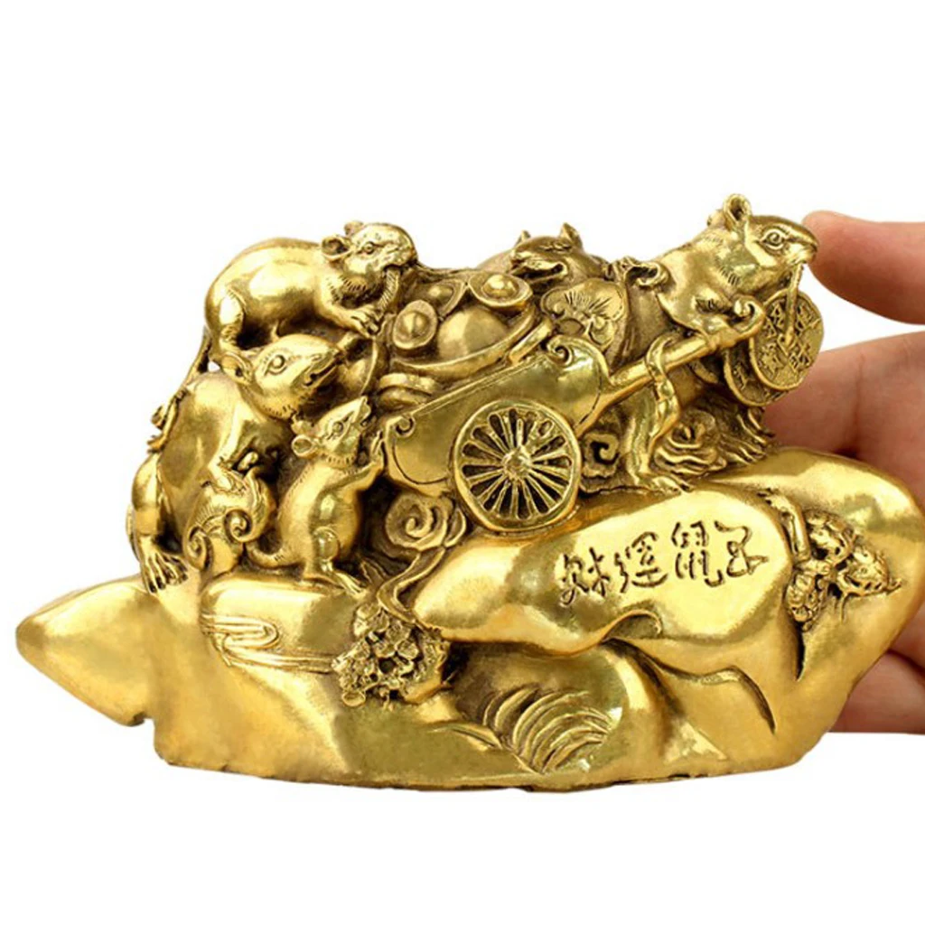 Chinese Traditional Fengshui Coins Money Attractor Decor Figurines Statue Figure Craft Golden Plated 3-7inch	