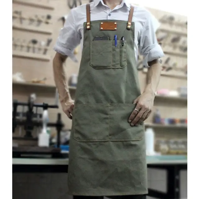 Canvas Denim Apron Leather Strap Barber Barista Florist Bartender BBQ