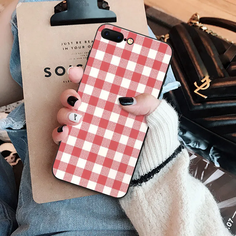 

IIOZO Cute Grid Pattern Soft Silicone Phone Case For iphone 6 6s 7 8 plus XR X XS Max Cloth Texture Ultra-thin Simple Back Cover