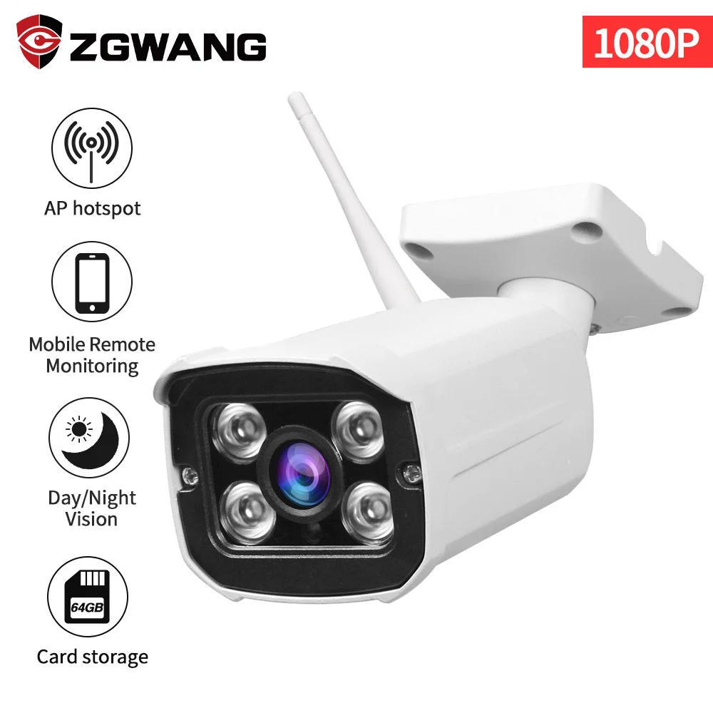 

ZGWANG 1080P IP Camera ONVIF HD Network Wifi Wireless Camera P2P Night Vision Waterproof Bullet Outdoor Camera