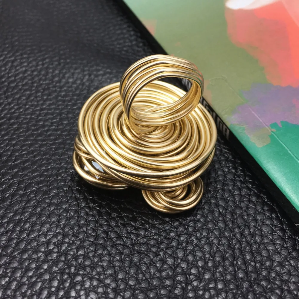 MANILAI Boho Handmade Big Champagne Crystal Rings For Women Fashion Jewelry Gold Color Wire Helical Wound Beads Finger Ring - Image 4