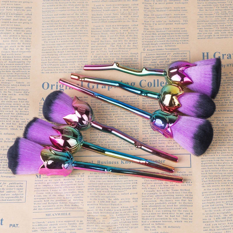 6PCS Makeup Brushes Kit Multicolored Rose Flower Shape Make Up Brush Collection  (7)