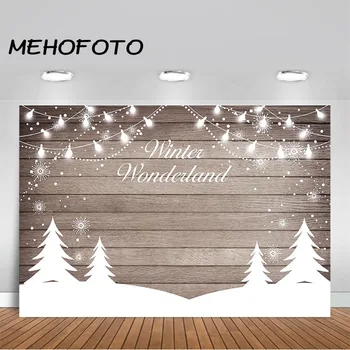 

Winter Wonderland Photo Studio Background Birthday Party Banner Backdrops White Snow Wood Floor Photography Backdrop Photobooth