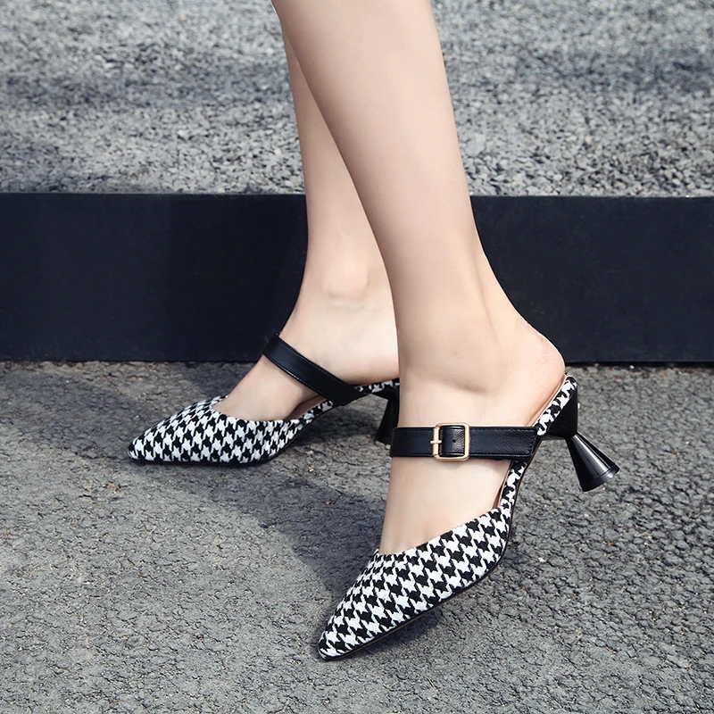 Moxxy Women Sexy High Heel Mules Clogs Black Pointed Toe Platform Mules Ladies Leather Sole Slippers Female Slip On Sandal Shoes women sexy high heel mules clogs pointed toe platform ladies leather sole slippers female slip on sandal shoes