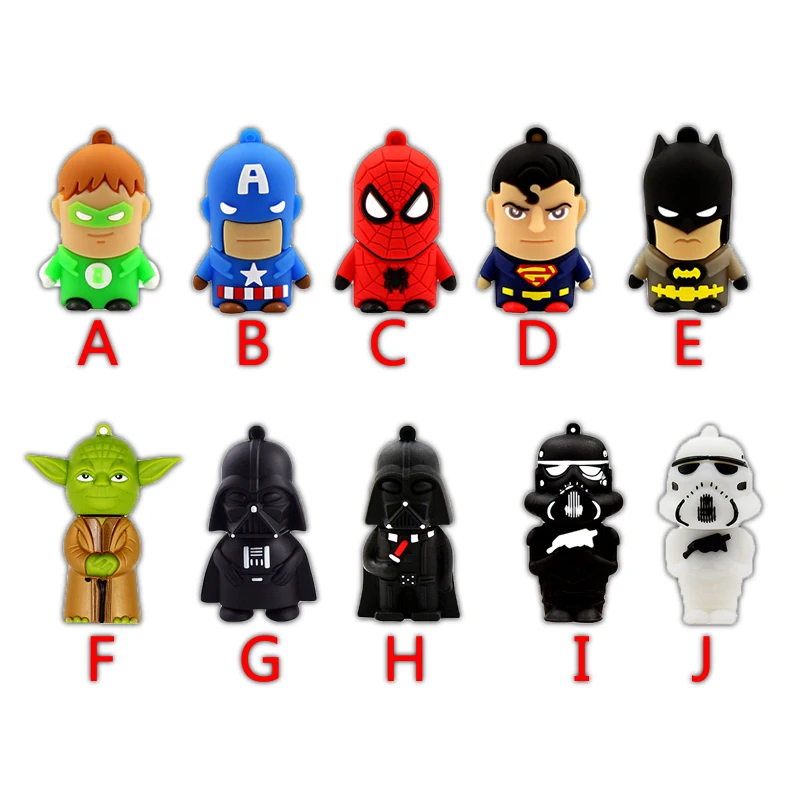 

Super Man Hero USB Flash Drive 8G 16G 32G 64G Flash Memory Batman Pendrive Captain America 128G Green Star wars darth vader key