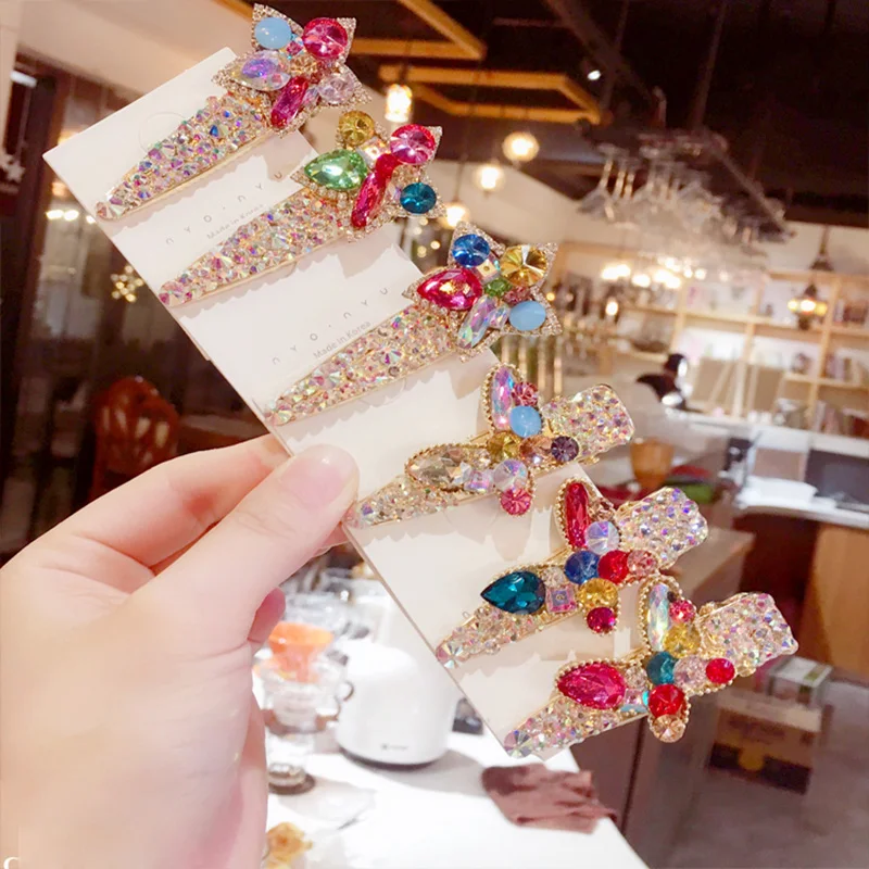 

1pc 2 Styles Bling Colorful Rhinestone Hairpin Girl Hair Clips Women Barrettes Ladies Pentagram Butterfly Hair Accessories