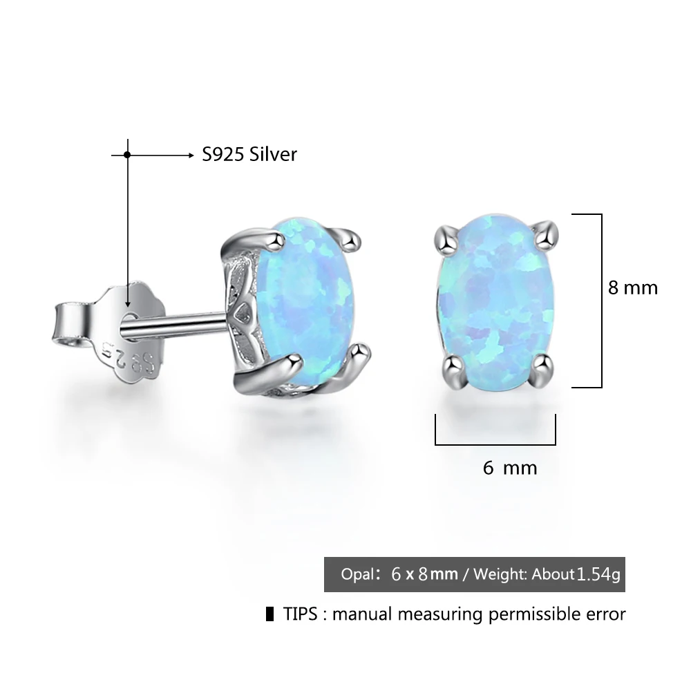 Классические 6 мм овальной огранки, белые розовые серьги с голубым опалом, настоящее 925 пробы, серебряные ювелирные изделия, женские серьги-гвоздики(Lam Hub Fong