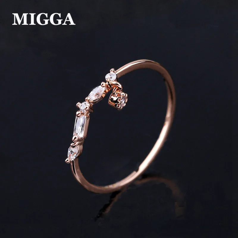 

MIGGA High Quality Small CZ Stone Pendant Geometric Zirconia Ring for Women Girls Rose Gold Color Bague