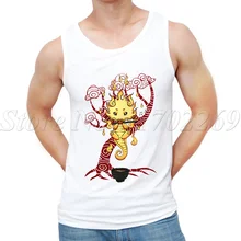 Новые летние мужские Индивидуальные Модные безрукавки дракон чай дизайн мультфильм печатных мужской повседневный жилет