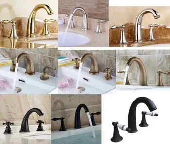 

Ten style optional 3-hole Widespread Deck Mounted Bathroom Faucet Wash Basin Mixer Sink Tap Brass Finish Bathtub Faucets jw002