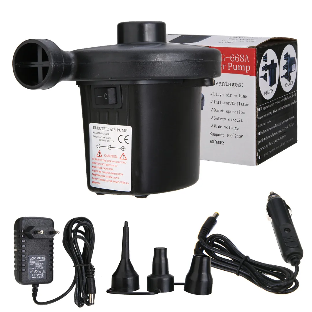 

New Electric Inflatable Air Pump Quick Pumping with 3 Jets for Air Mattress Boat For Home Tools 2 Plugs For Choose