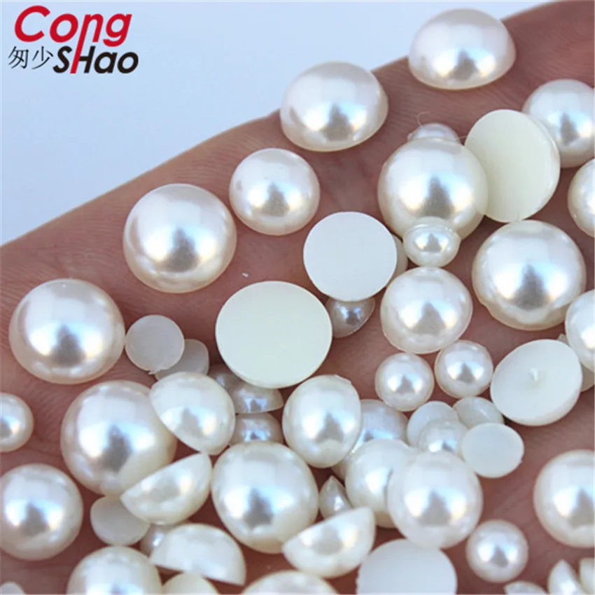 

6/8/10/12mm flatback White/Ivory imitation pearl beads ABS Acrylic Round Rhinestone DIY Wedding Dress Button Accessories WC134