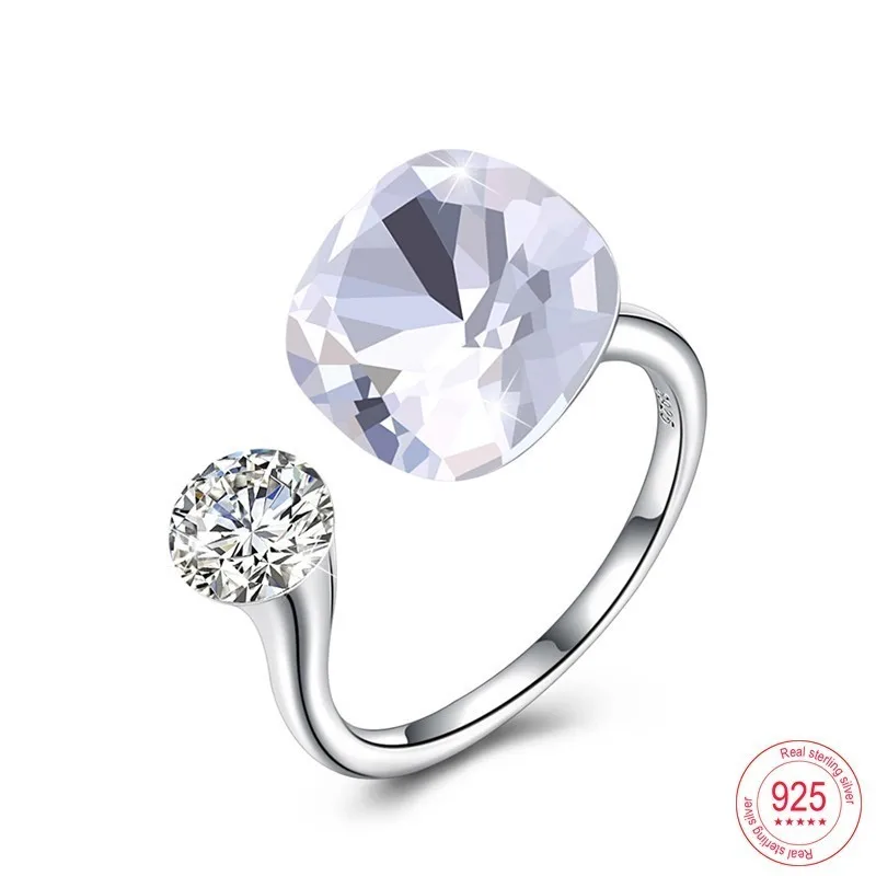Malanda круглые кристаллы от кольца swarovski для женщин модные 925 пробы серебряные кольца роскошные открытые кольца романтическое ювелирное изделие подарок - Цвет основного камня: Crystal 001