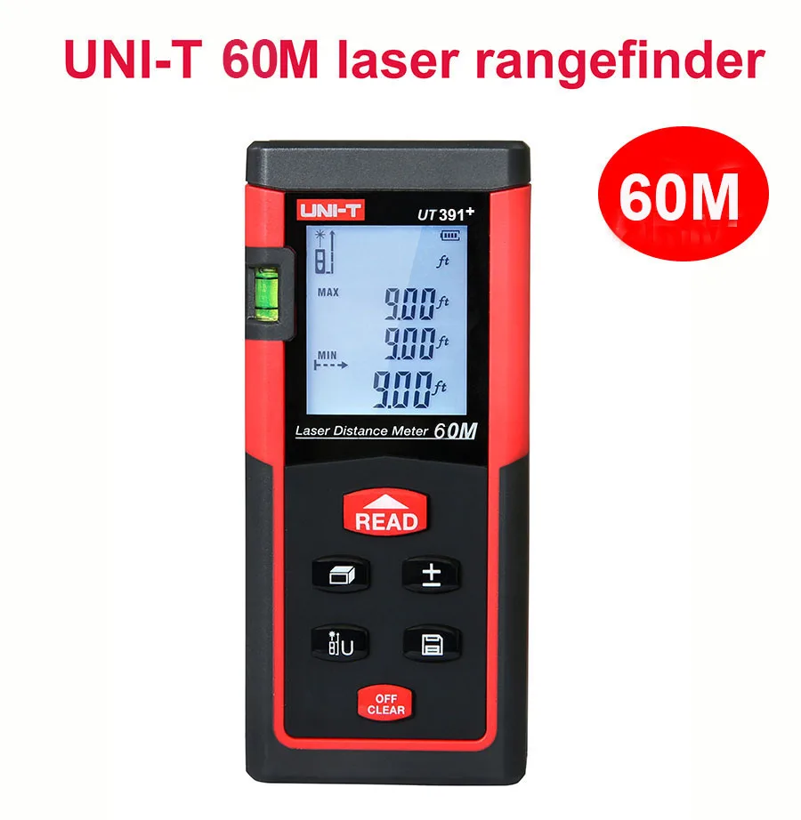 

UNI-T UT391+ laser distance meter gauge 60M laser rangefinder digital level bubble laser Range Finder Distance Area volume test