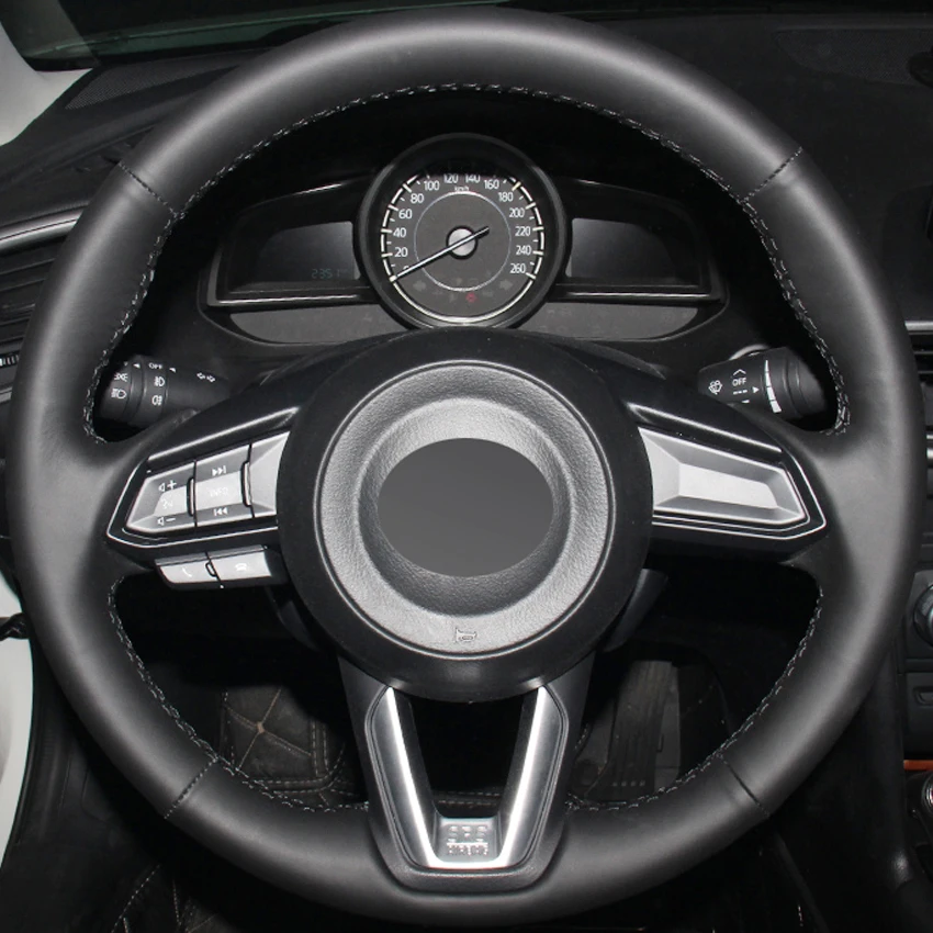 

DIY Hand-stitched Black Genuine Leather Car Steering Wheel Cover for Mazda 3 CX-5 2017 Mazda CX-9 2016 2017