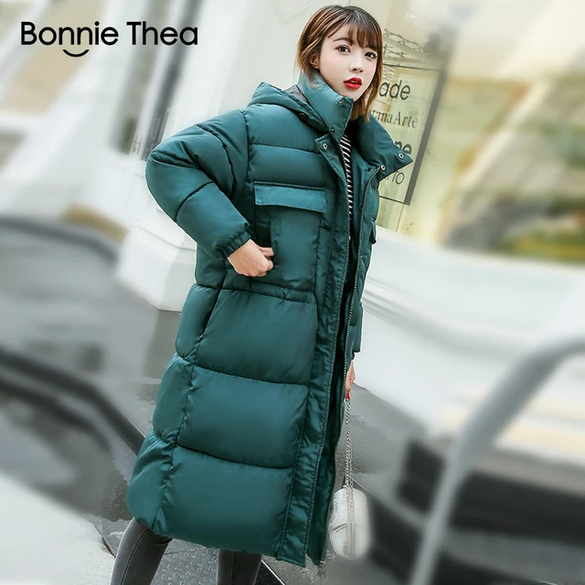 Bonnie Thea winter long Parkas jacket coat women Casual warm jackets coat Female winter  hooded Thick Parkas Womens Outwear coat