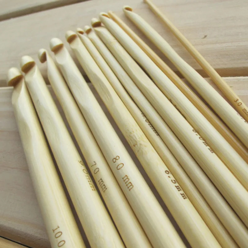 12 шт./компл. 12 размеров природа бамбуковая ручка крючком Крючки Вязание плетение Вязание спицы Размер 3,0-10,0 мм
