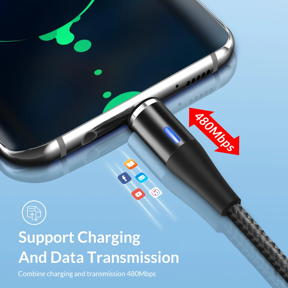 TOPK 1 м светодиодный магнитный USB кабель для быстрой зарядки данных Micro USB кабель для Galaxy S7 Xiaomi Redmi Note 4 планшет Android, телефон кабель