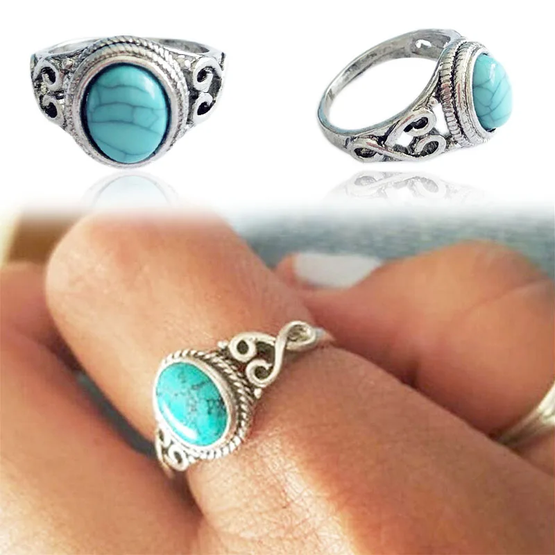 

2018 New Allergy Free 1PC Vintage Blue Stone Engagement Ring Wedding Anniversary Bride Jewelry Women Fashion Bohemian Jewelry