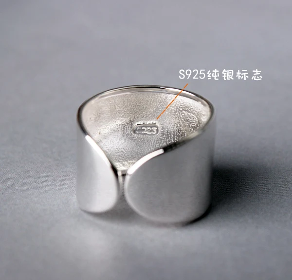 Новое поступление, 925 пробы, серебряные большие гладкие кольца для женщин, Трендовое регулируемое кольцо, женское массивное ювелирное изделие высокого качества