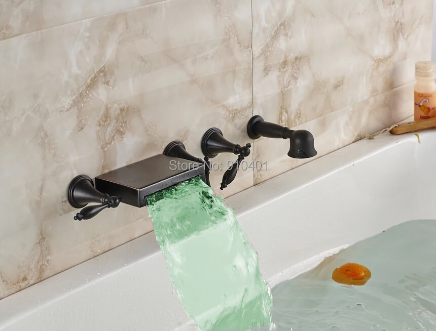 

Hot Sale Wholesale And Retail Promotion NEW LED Oil Rubbed Bronze Waterfall Bathroom Tub Faucet W/ Hand Shower Mixer Tap