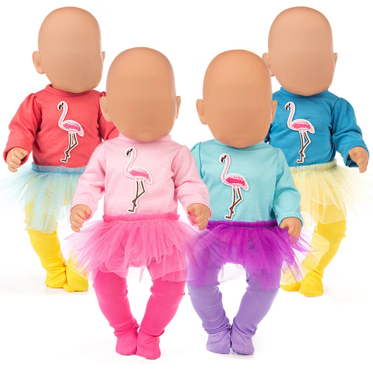 

PellyBaby 43cm Born Doll Flamingo Pattern Clothes Fits 43cm Baby Dolls Tutu Dresses Doll Accessories