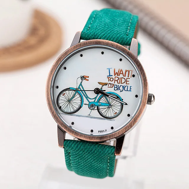 

2019 Fashion Brand Quartz Watches Bicycle Pattern Cartoon Watch Women Casual Vintage Leather Girls Kids Watches zegarek damski