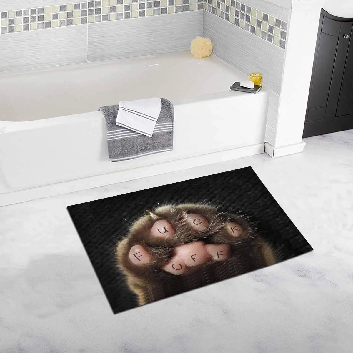 Cat Paw Plush Bathroom Decor Rug Mat with Non Slip Rubber Backing 32 L