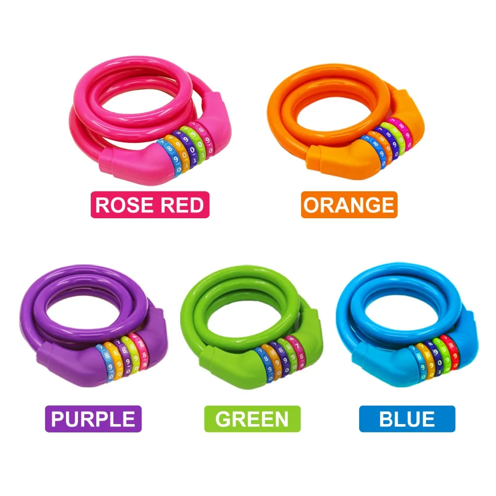 

Anti-Theft Personalized fashion Bike Lock Cable - 4 Feet Resettable Cable Lock - Self Coiling 5 Digit Combination Bicycle Lock