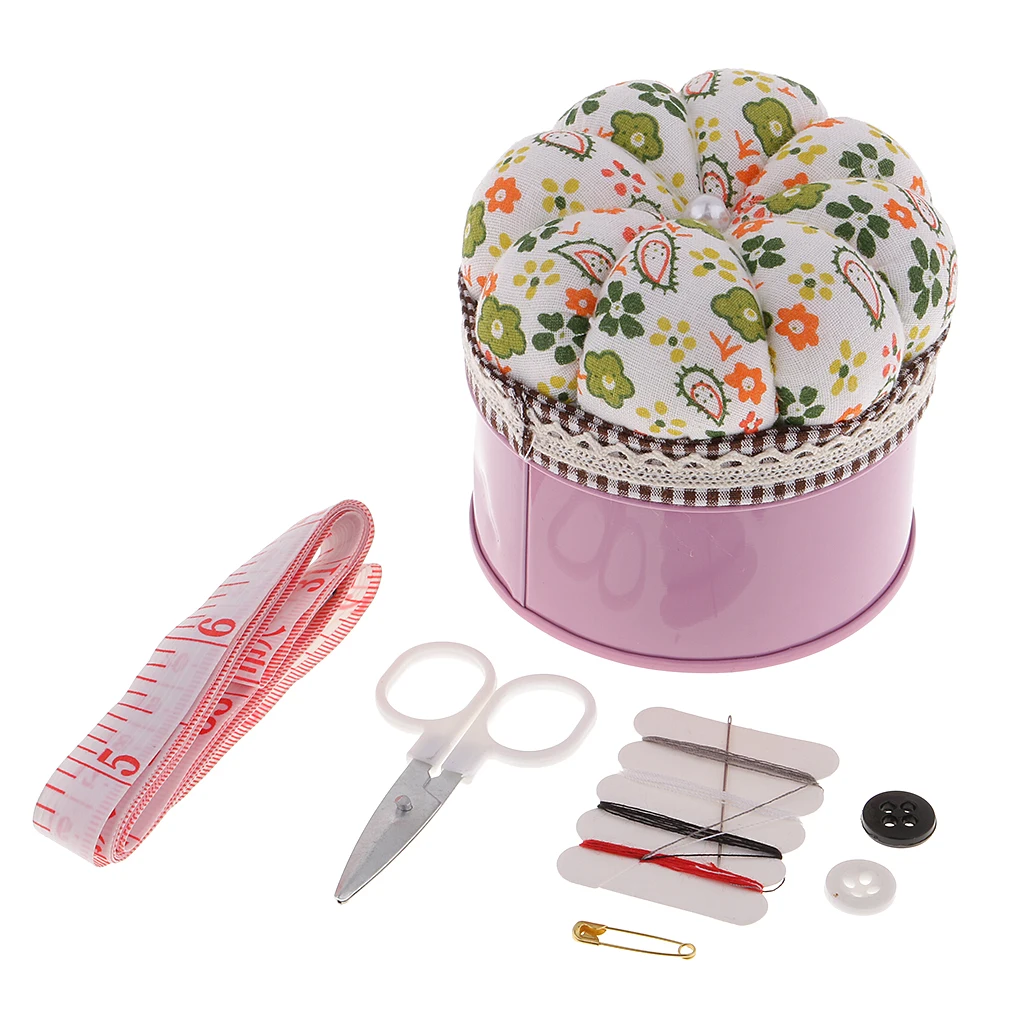 Lovely Pumpkin Shape Sewing Pin Cushion Pincushions Handmade with Sewing Kit for Beginners