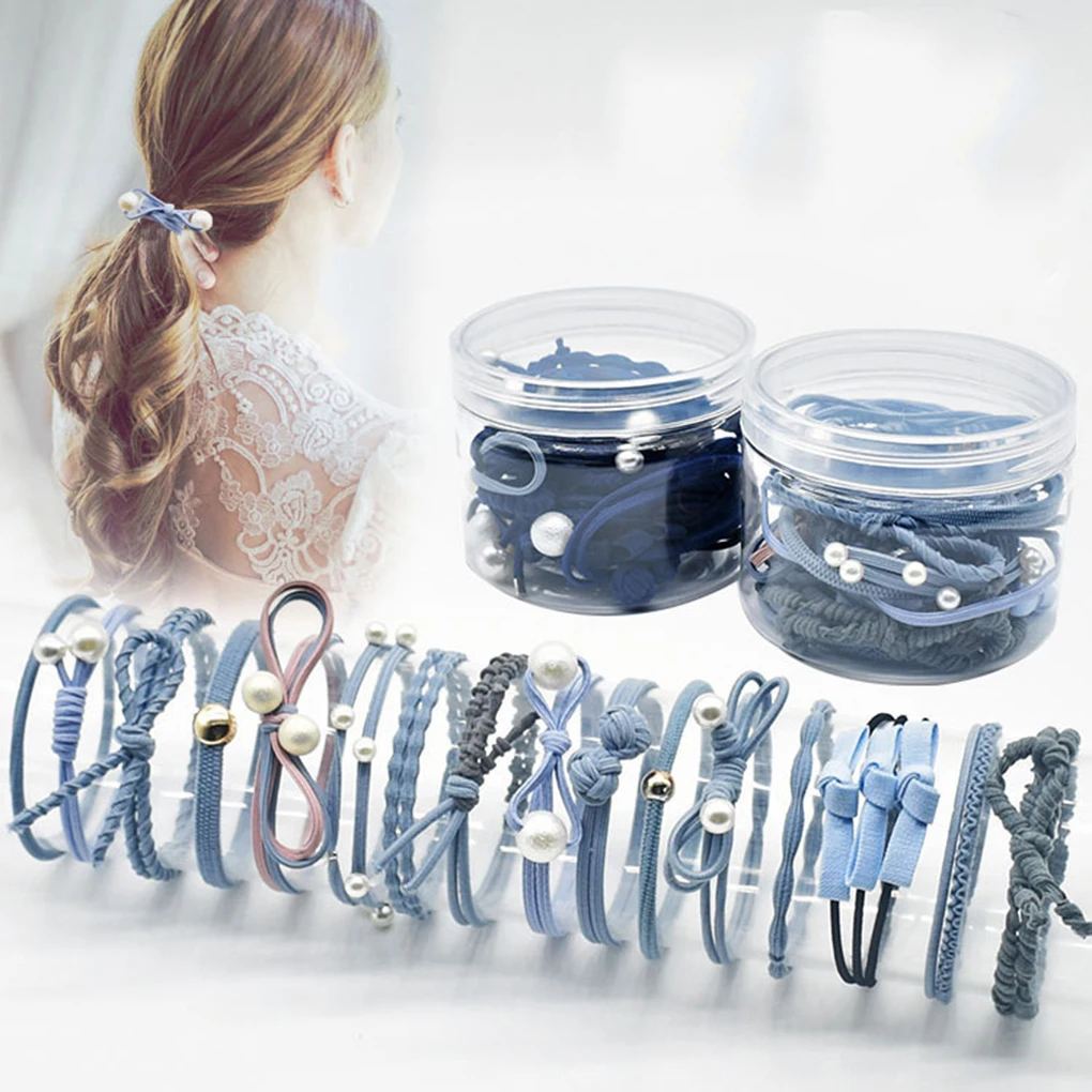 

12PCS/Set Women Simulated Pearl Hair Holder Girl Elastic Ponytail Holders Rubber Hairbands Headband Kit