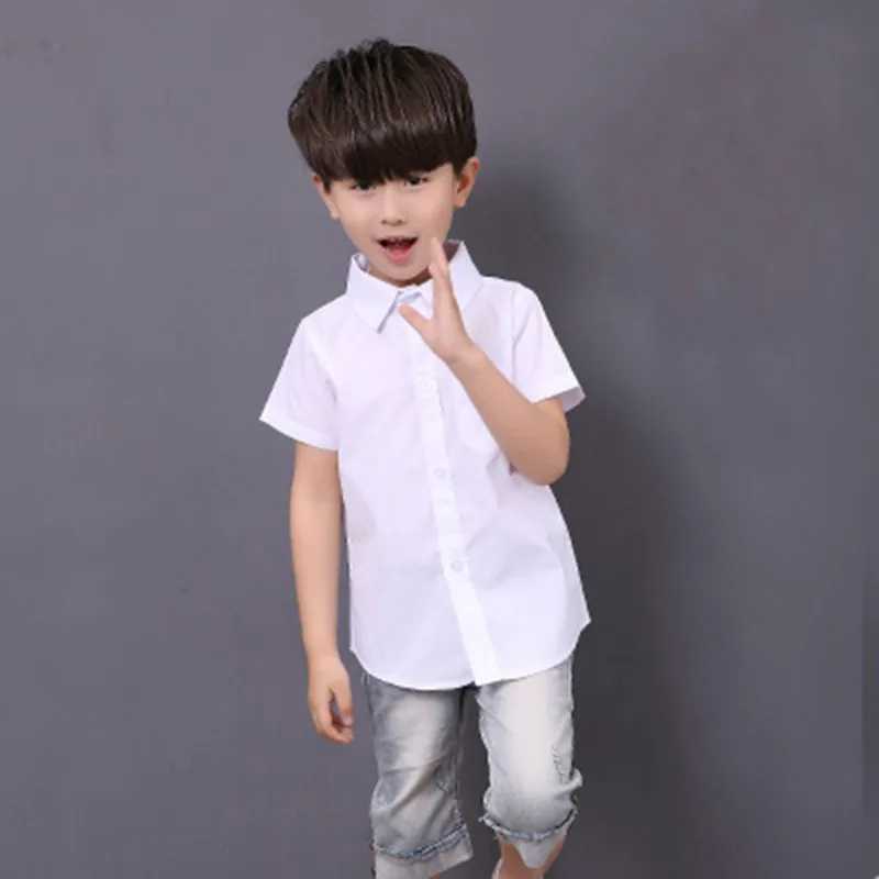 Детская белая рубашка нарядное платье из чистого хлопка с длинными рукавами для мальчиков Школьная форма для детей 18 M-14 лет белая рубашка с короткими рукавами