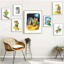 Cartoon Mouse Traveller Nordic Posters And Prints Wall Art Canvas Painting Wall Pictures Kids Room Nursery Home Decor