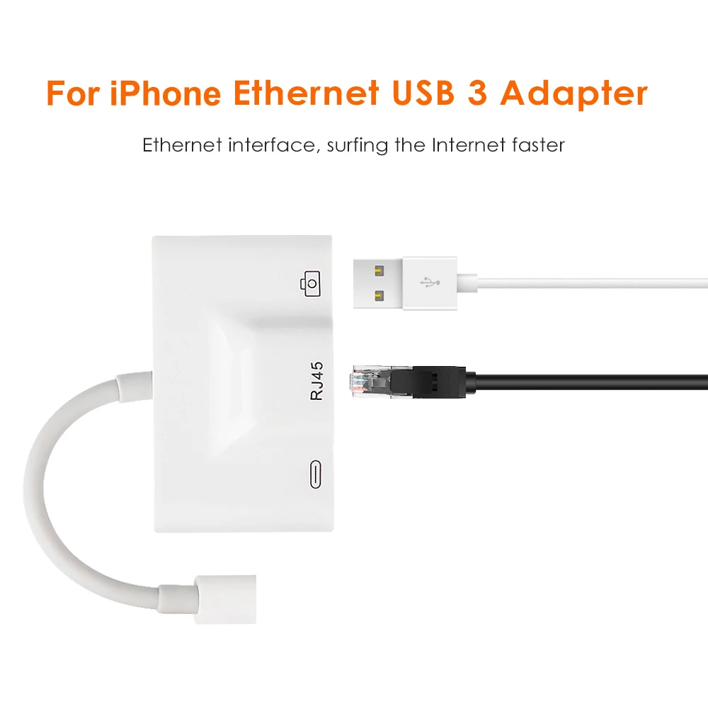 RJ45 Ethernet LAN проводной сетевой адаптер компактный для iPhone Ethernet адаптер для iPad кабель зарядное устройство Многофункциональный USB порт 3 в