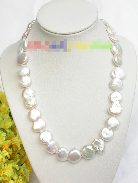 

shipping HUGE 26mm natural twinborn coin white Reborn keshi pearls necklace j7895